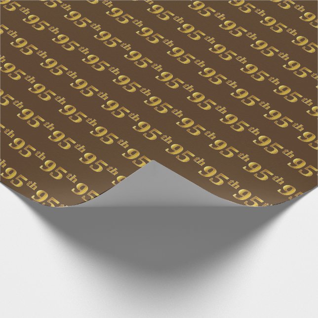 Brown, Faux Gold 95th (Ninety-Fifth) Event Wrapping Paper (Corner)