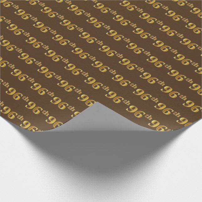 Brown, Faux Gold 96th (Ninety-Sixth) Event Wrapping Paper (Corner)