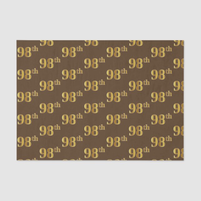 Brown, Faux Gold 98th (Ninety-Eighth) Event Tissue Paper (Front)