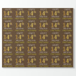 [ Thumbnail: Brown, Faux Gold "Happy 14th Birthday" Wrapping Paper ]