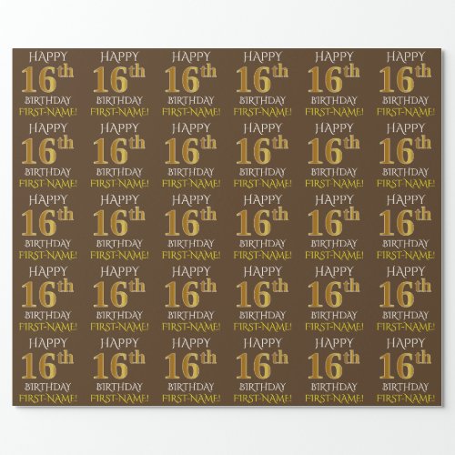 Brown Faux Gold HAPPY 16th BIRTHDAY Wrapping Paper