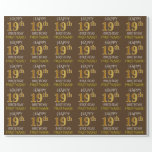 [ Thumbnail: Brown, Faux Gold "Happy 19th Birthday" Wrapping Paper ]