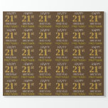 [ Thumbnail: Brown, Faux Gold "Happy 21st Birthday" Wrapping Paper ]