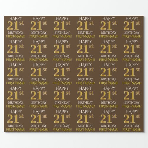 Brown Faux Gold HAPPY 21st BIRTHDAY Wrapping Paper