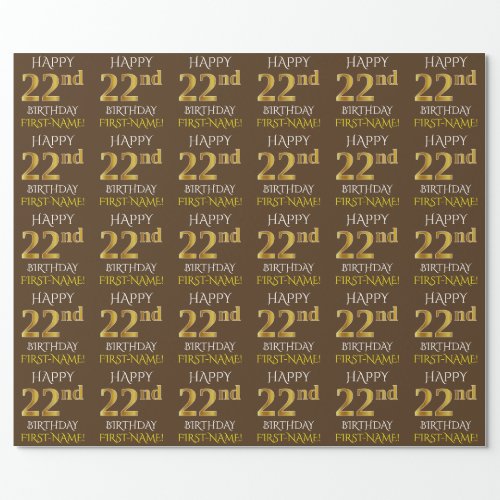 Brown Faux Gold HAPPY 22nd BIRTHDAY Wrapping Paper