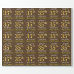 [ Thumbnail: Brown, Faux Gold "Happy 35th Birthday" Wrapping Paper ]