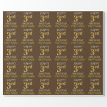 [ Thumbnail: Brown, Faux Gold "Happy 3rd Birthday" Wrapping Paper ]