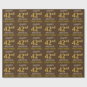 Brown, Faux Gold "HAPPY 42nd BIRTHDAY" Wrapping Paper