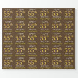 [ Thumbnail: Brown, Faux Gold "Happy 55th Birthday" Wrapping Paper ]