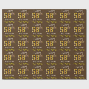 Brown, Faux Gold "HAPPY 58th BIRTHDAY" Wrapping Paper