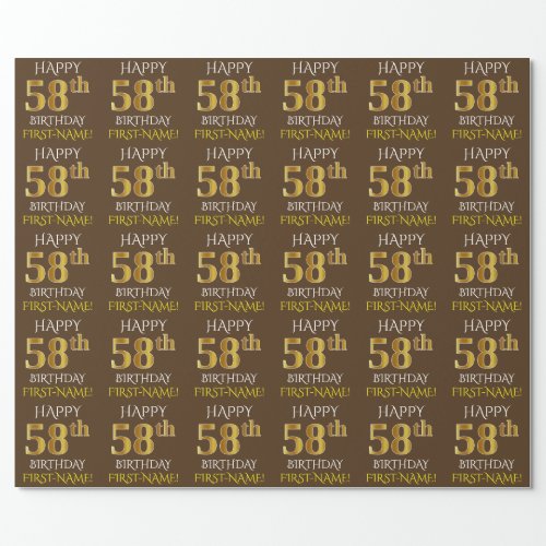 Brown Faux Gold HAPPY 58th BIRTHDAY Wrapping Paper