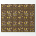 [ Thumbnail: Brown, Faux Gold "Happy 63rd Birthday" Wrapping Paper ]