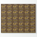 [ Thumbnail: Brown, Faux Gold "Happy 64th Birthday" Wrapping Paper ]