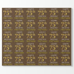 [ Thumbnail: Brown, Faux Gold "Happy 75th Birthday" Wrapping Paper ]