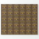 [ Thumbnail: Brown, Faux Gold "Happy 76th Birthday" Wrapping Paper ]