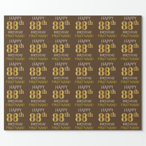 Brown Faux Gold HAPPY 88th BIRTHDAY Wrapping Paper