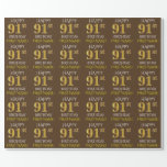 [ Thumbnail: Brown, Faux Gold "Happy 91st Birthday" Wrapping Paper ]