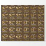 [ Thumbnail: Brown, Faux Gold "Happy 92nd Birthday" Wrapping Paper ]