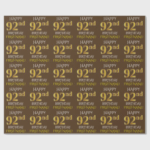 Brown, Faux Gold "HAPPY 92nd BIRTHDAY" Wrapping Paper
