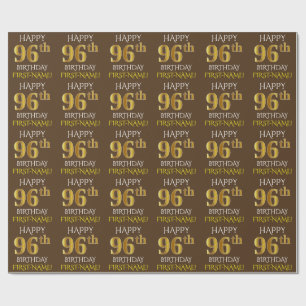 Brown, Faux Gold "HAPPY 96th BIRTHDAY" Wrapping Paper