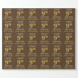 [ Thumbnail: Brown, Faux Gold "Happy 9th Birthday" Wrapping Paper ]