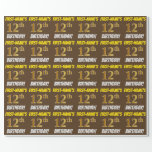 [ Thumbnail: Brown, Faux/Imitation Gold, "12th Birthday" Wrapping Paper ]