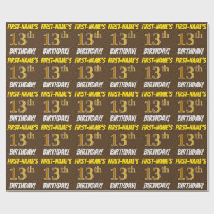Brown, Faux/Imitation Gold, "13th BIRTHDAY" Wrapping Paper