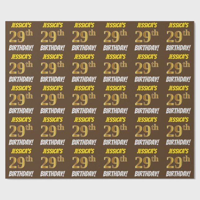 Brown, Faux/Imitation Gold, "29th BIRTHDAY" Wrapping Paper (Flat)