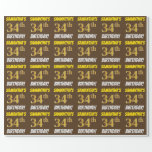 [ Thumbnail: Brown, Faux/Imitation Gold, "34th Birthday" Wrapping Paper ]