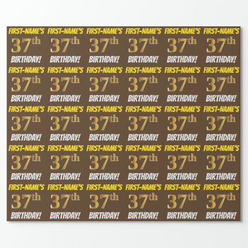 Brown FauxImitation Gold 37th BIRTHDAY Wrapping Paper
