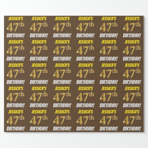 Brown FauxImitation Gold 47th BIRTHDAY Wrapping Paper