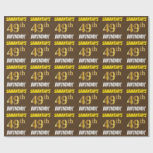 Brown, Faux/Imitation Gold, "49th BIRTHDAY" Wrapping Paper