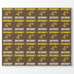 [ Thumbnail: Brown, Faux/Imitation Gold, "4th Birthday" Wrapping Paper ]