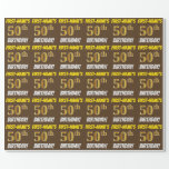 [ Thumbnail: Brown, Faux/Imitation Gold, "50th Birthday" Wrapping Paper ]