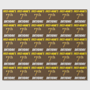 Brown, Faux/Imitation Gold, "7th BIRTHDAY" Wrapping Paper