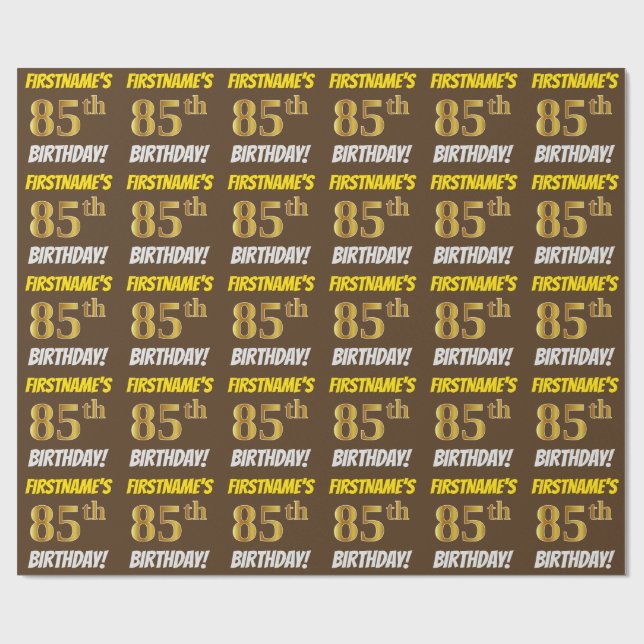 Brown, Faux/Imitation Gold, "85th BIRTHDAY" Wrapping Paper (Flat)