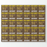 [ Thumbnail: Brown, Faux/Imitation Gold, "91st Birthday" Wrapping Paper ]