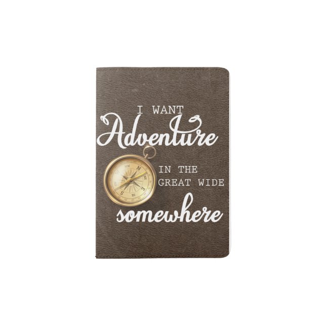 Brown Faux Leather Adventure Design Passport Holder (Front)