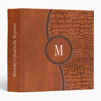 Brown Faux Leather Alligator Skin Luxury Monogram 3 Ring Binder