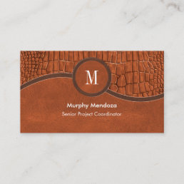 Brown Faux Leather Alligator Skin Luxury Monogram Business Card