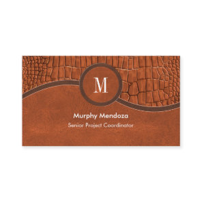 Brown Faux Leather Alligator Skin Luxury Monogram Business Card