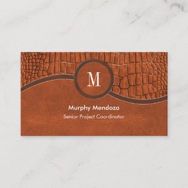 Brown Faux Leather Alligator Skin Luxury Monogram Business Card