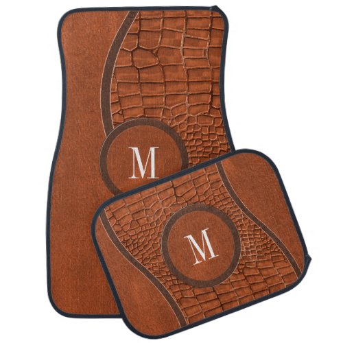 Brown Faux Leather Alligator Skin Luxury Monogram Car Floor Mat