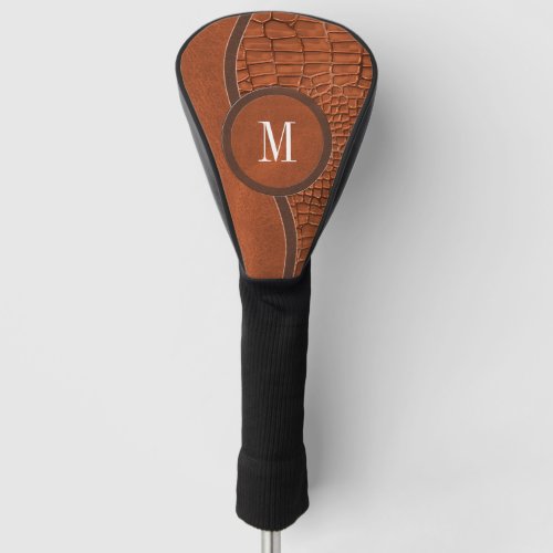 Brown Faux Leather Alligator Skin Luxury Monogram Golf Head Cover