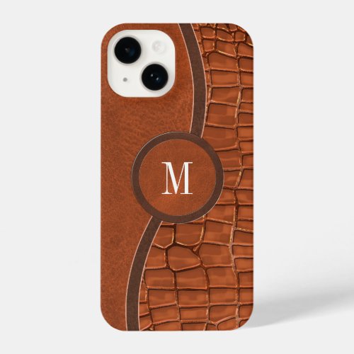 Brown Faux Leather Alligator Skin Luxury Monogram iPhone 14 Case