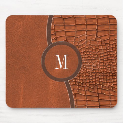 Brown Faux Leather Alligator Skin Luxury Monogram Mouse Pad