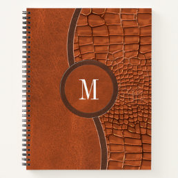 Brown Faux Leather Alligator Skin Luxury Monogram Notebook