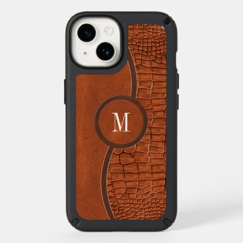 Brown Faux Leather Alligator Skin Luxury Monogram Speck iPhone 14 Case