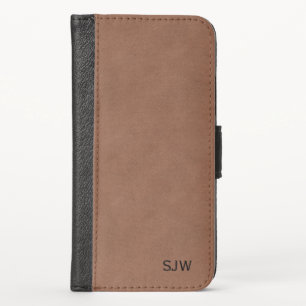 Brown Faux Leather Black Monogram iPhone X Wallet Case