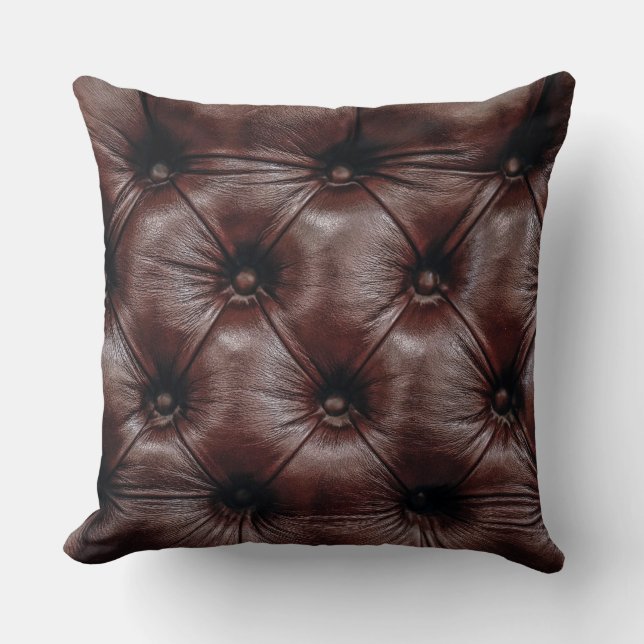 Brown Faux Leather & Buttons (Not Real Buttons) Throw Pillow (Front)